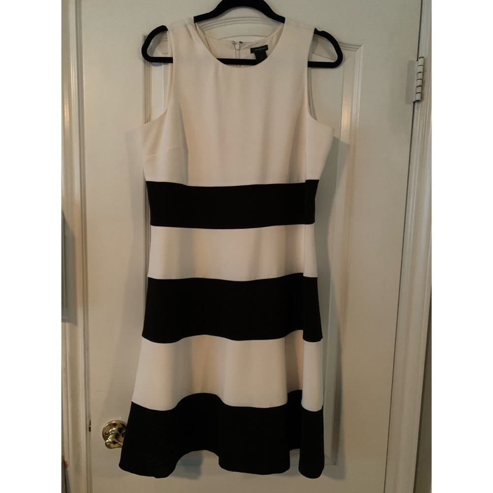 Ann Taylor black and cream striped dress